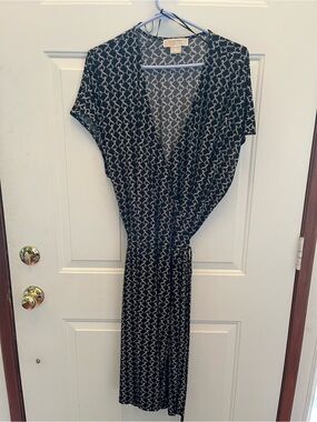 Michael Kors Black Dress with Cream Chain-Link Print,3X